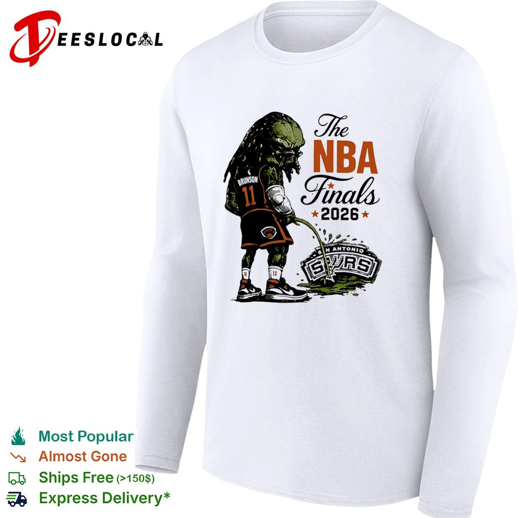 Jalen Brunson monster New York Knicks alien peeing the NBA Finals 2026 San Antonio Spurs 11 shirt