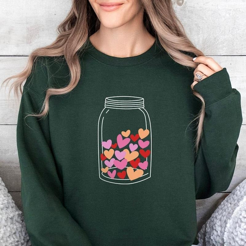 Jar with Valentine Hearts Women's Sweatshirt Casual Comfort T-Shirts, Hoodie | TeeBloomCo.com