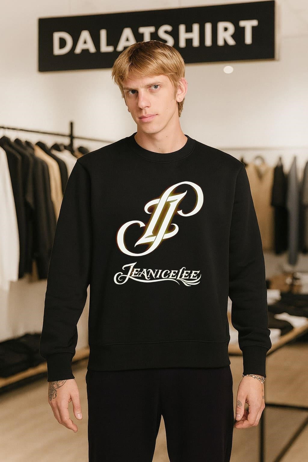 Jeanicelee Band Logo Script Typography Elegant White Graphic shirt