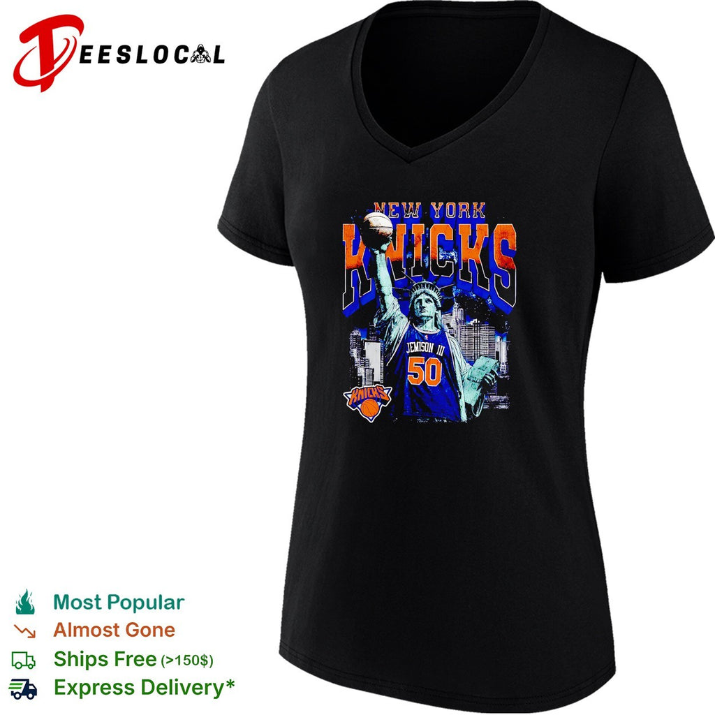 Jemison III 50 New York Knicks Statue of Liberty skyline basketball shirt