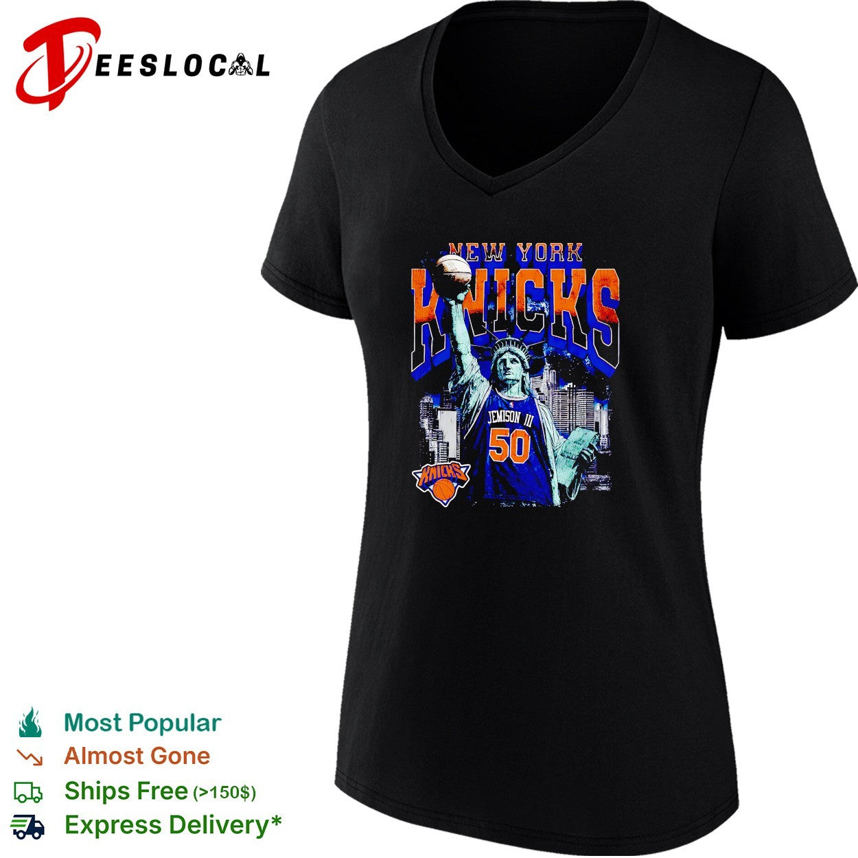 Jemison III 50 New York Knicks Statue of Liberty skyline basketball shirt