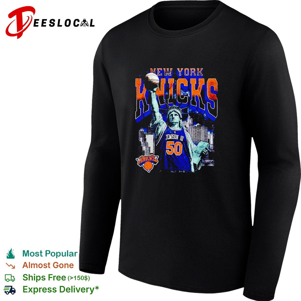 Jemison III 50 New York Knicks Statue of Liberty skyline basketball shirt