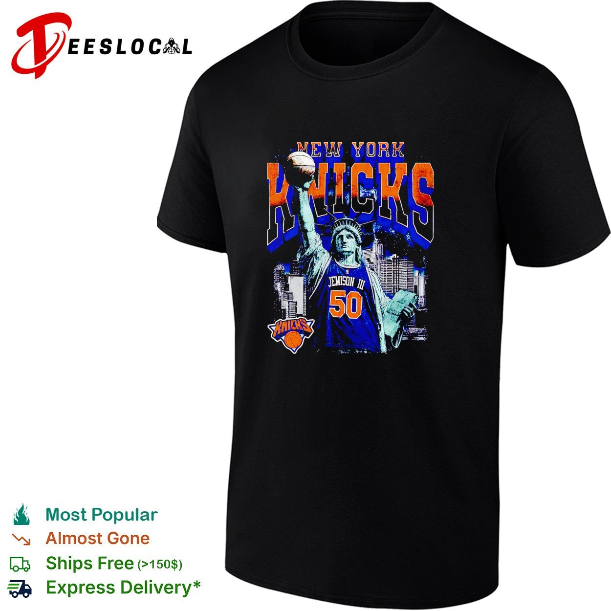 Jemison III 50 New York Knicks Statue of Liberty skyline basketball shirt
