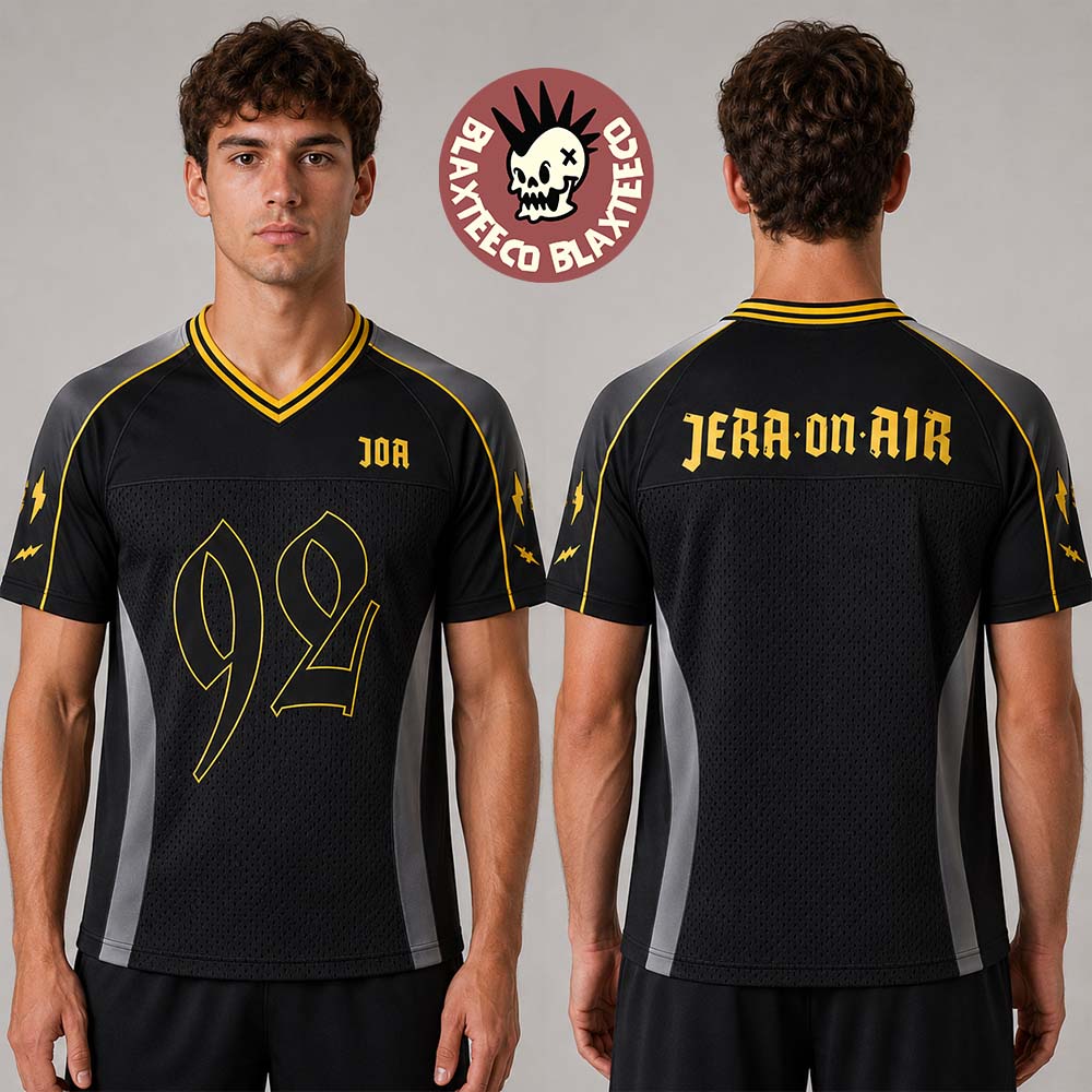 Jera On Air 2026 Festival Merch In Ysselsteyn Netherlands On June 25 26 27 2026 92 Black And Yellow Mesh Football Jersey T-shirt
