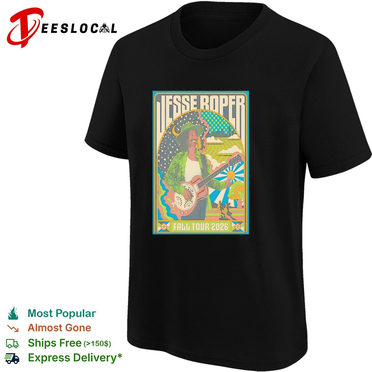 Jesse Roper Fall Tour 2026 concert poster psychedelic folk musician concert shirt