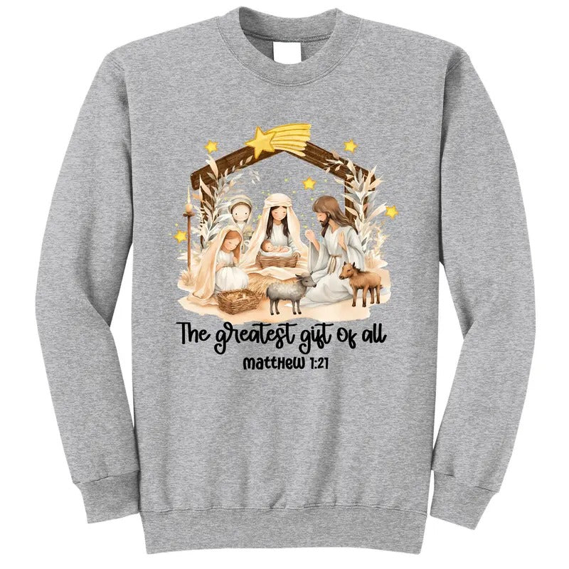 Jesus Christmas Nativity Scene Holy Night A Savior was Born Christian Catholic Sweatshirt T-Shirts, Hoodie | TeeBloomCo.com