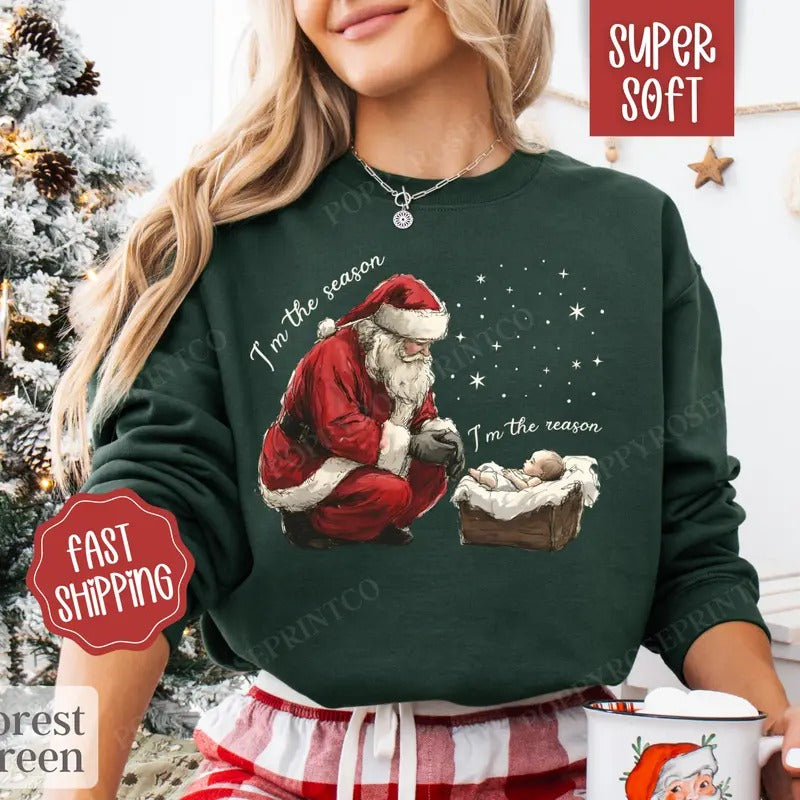Jesus Christmas Sweatshirt, Christian Christmas Sweater, Women's Religious Holiday Crewneck T-Shirts, Hoodie | TeeBloomCo.com