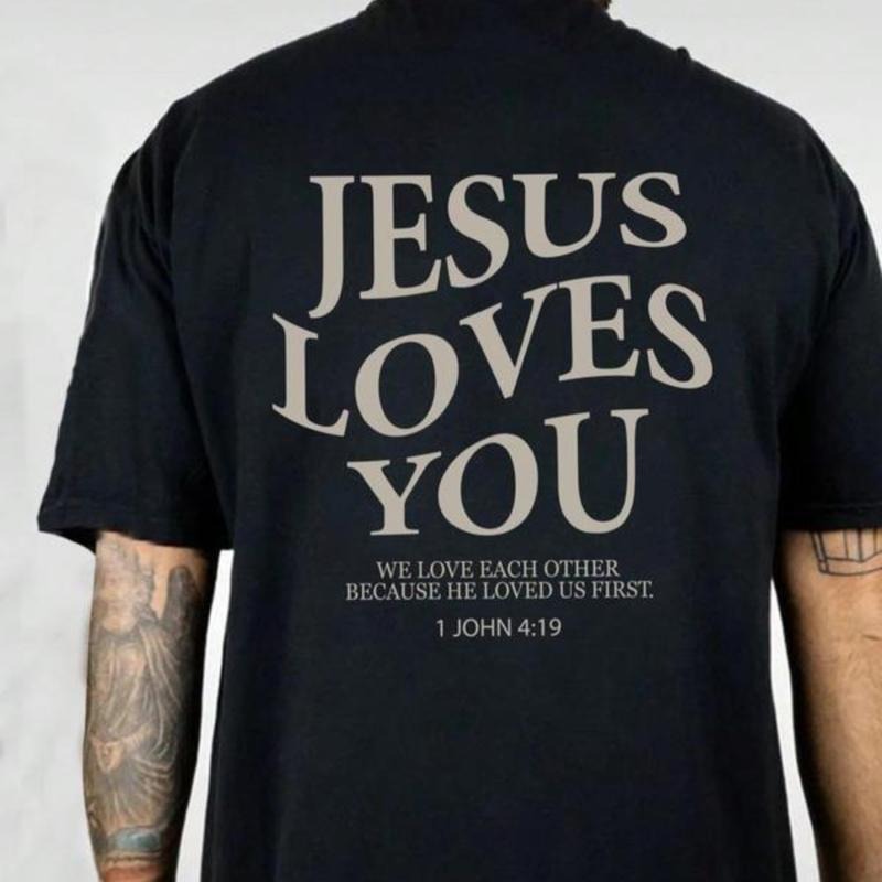 Jesus Loves You Round Neck Tee T-shit Sweatshirt Hoodie Graphic Tees, Summer Clothes Regular Fit Half Sleeve Tshirt for...