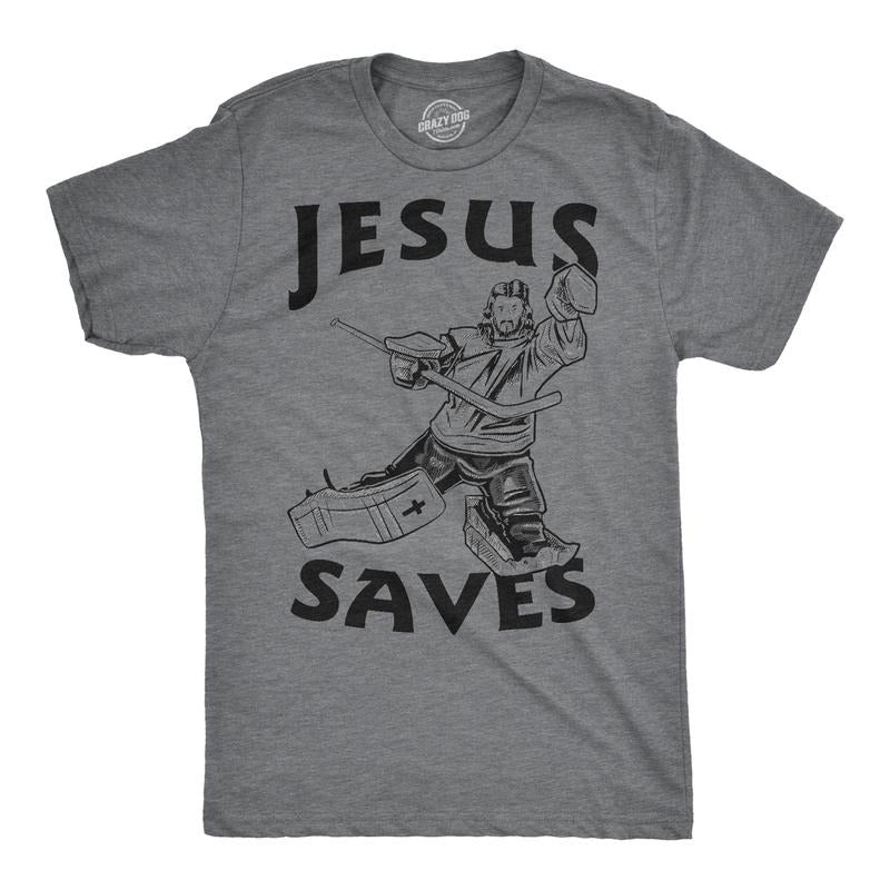 Jesus Saves Hockey Goal T Shirt Funny Religious Christian Faith Hilarious Tee Mens Funny T Shirts Cool Tees Soft Stylish...