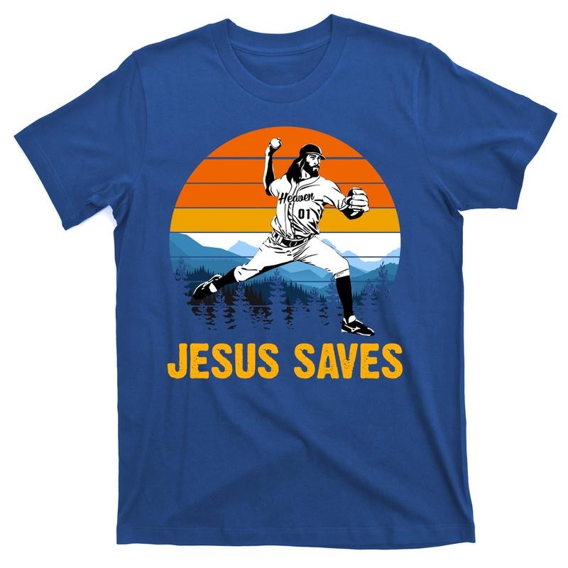 Jesus Saves Retro Baseball Pitcher T-Shirt Menswear Top Hoodie, Sweatshirt | TeeBloomCo.com