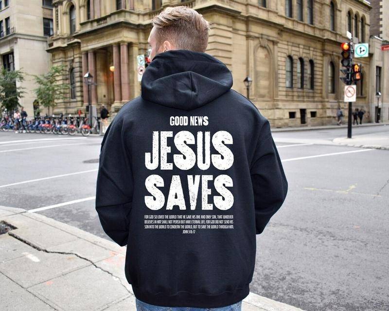Jesus Saves Sweatshirt, Aesthetic Christian Shirt, Men's Religious Shirt Cotton Hoodie | TeeBloomCo.com