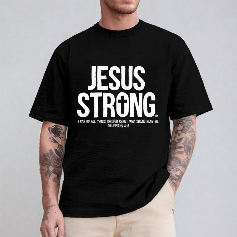 Jesus Strong Philippians 4:13 Tee Pure Cotton Casual Street Style Crew Neck Short Sleeve T-Shirt Tops Trendy For Women...