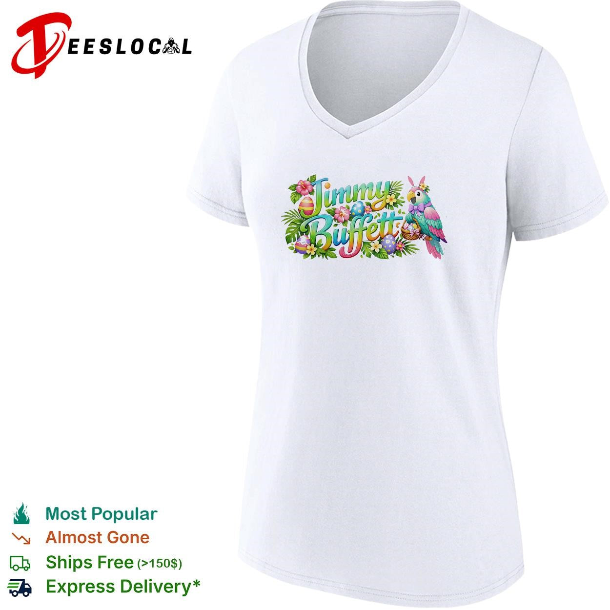 Jimmy Buffett colorful tropical parrot flowers Easter eggs poster shirt