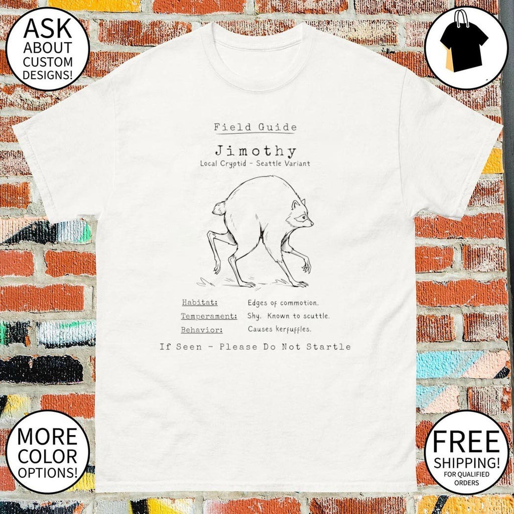 Jimothy Cryptid Raccoon Field Guide shirt