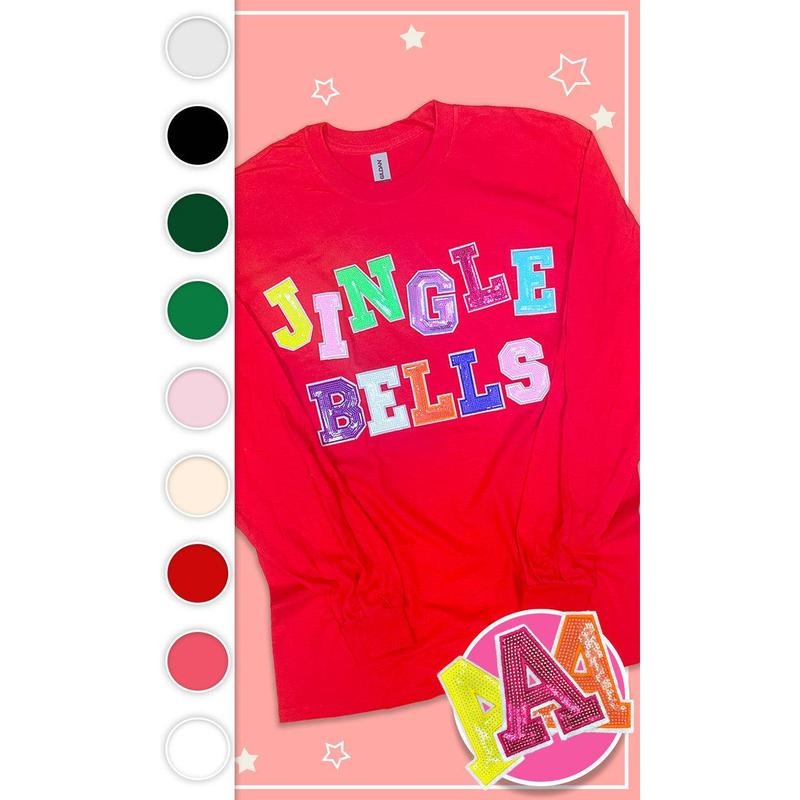 Jingle Bells Sequin Graphic Long Sleeve T-Shirt Hoodie, Sweatshirt | TeeBloomCo.com