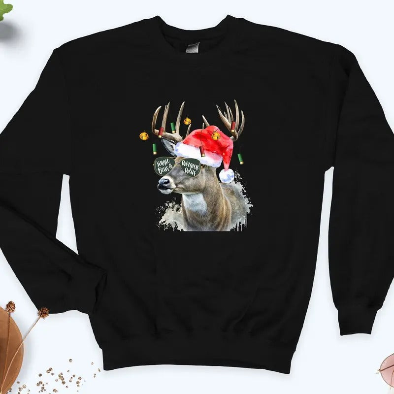 Jingle Bells Shotgun Shells Sweatshirt, Christmas Deer Hunting Sweater, Deer Hunter Gifts, Christmas Hunter, Rudolph...