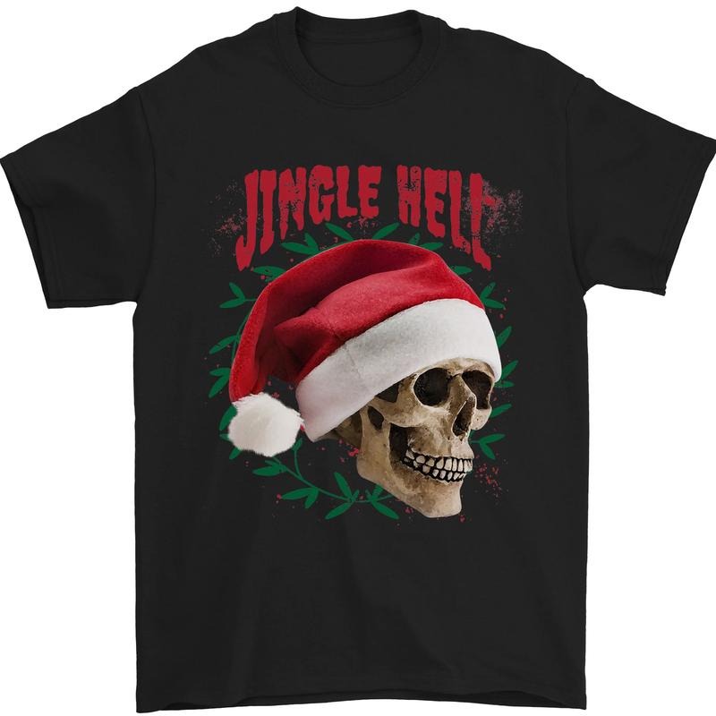 Jingle Hell Funny Christmas Skull Xmas Mens T-Shirt 100% Cotton Made in USA Hoodie, Sweatshirt | TeeBloomCo.com