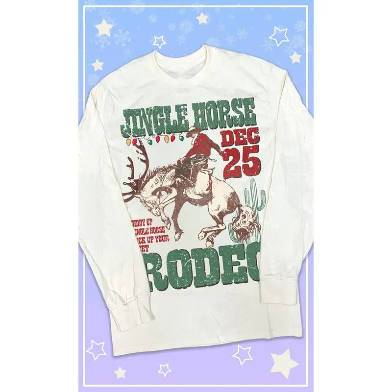 Jingle Horse Rodeo Christmas Graphic Long Sleeve T-Shirt Hoodie, Sweatshirt | TeeBloomCo.com