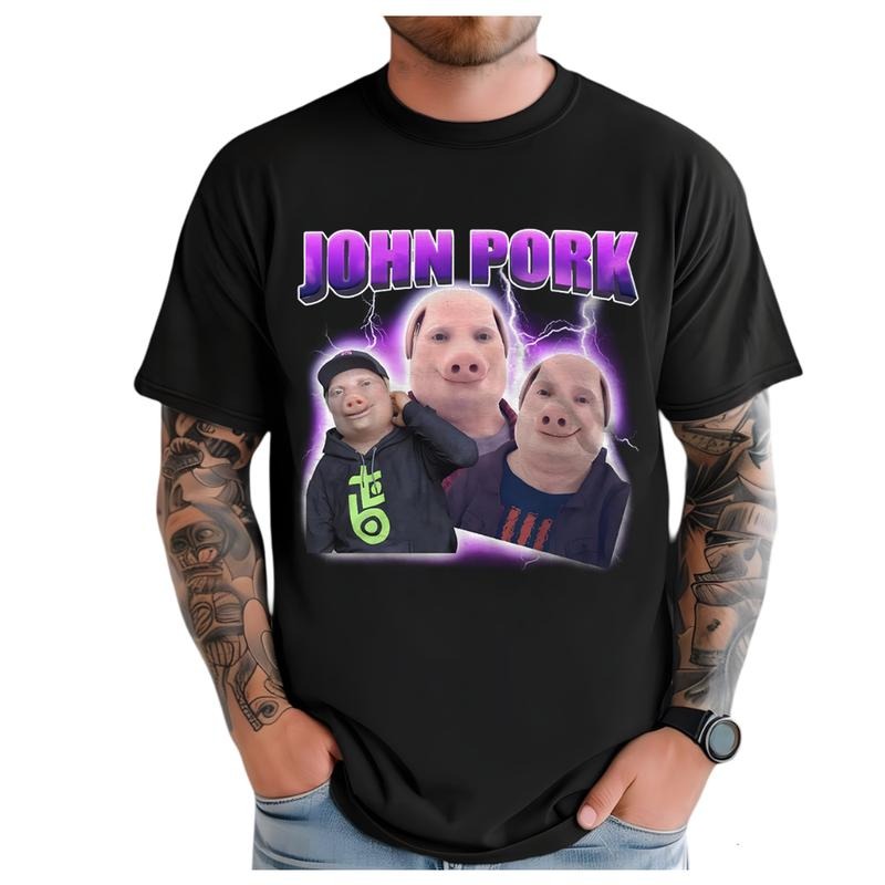 John Pork Funny Dank Memes T-Shirt Vintage 90s Graphic Tee Minimalist Graphic Hoodie, Sweatshirt | TeeBloomCo.com