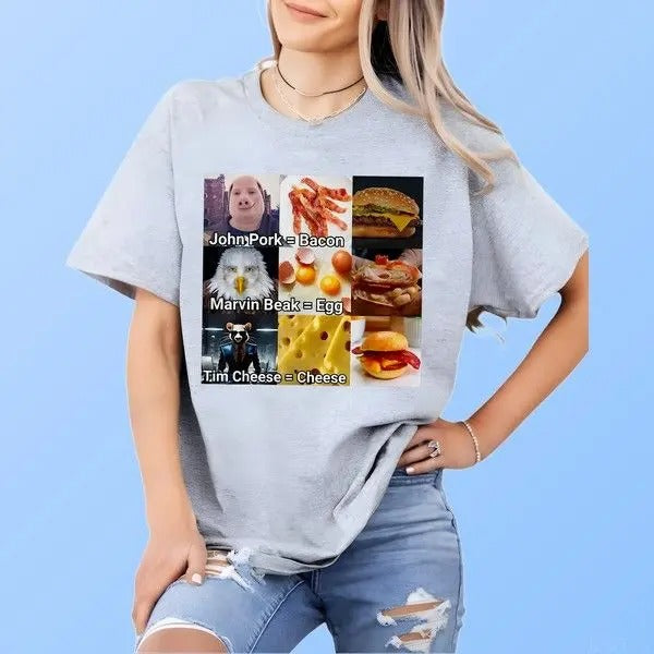 John Pork Marvin Beak Tim Cheese Funny Bacon Egg Cheese T-shirt Vintage 90s Graphic Tee Hoodie, Sweatshirt | TeeBloomCo.com
