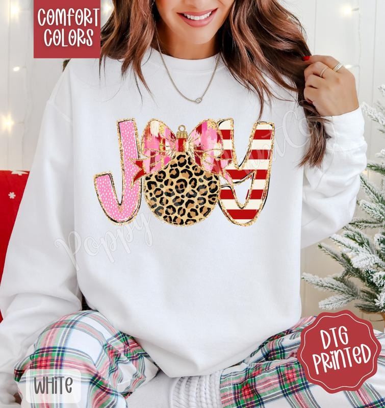 Joy Comfort Colors Sweatshirt, Trendy Women's Christmas Crewneck T-Shirts, Hoodie | TeeBloomCo.com