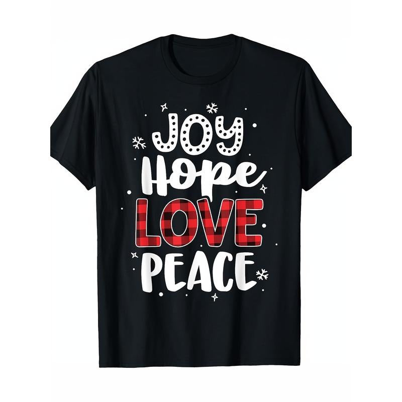 Joy Hope Love Peace Red Oxford Cloth Christmas Mom Women's T-Shirt - Premium Cotton, Illustrator Printed T-Shirt, DIY...