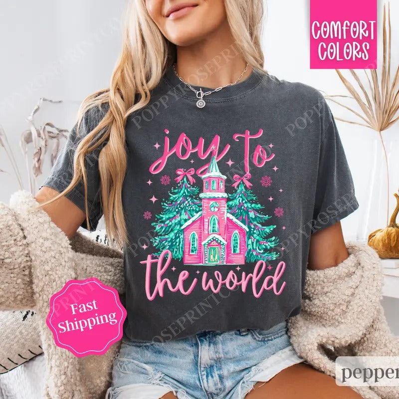 Joy To The World Shirt Comfort Colors, Christian Christmas Tshirt, Religious Holiday Tshirt, Women's Holiday Tee Hoodie,...