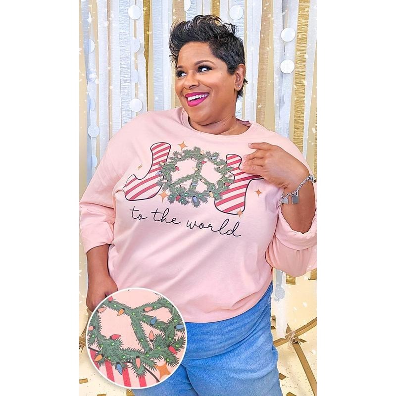 Joy to the World Rhinestone Graphic Long Sleeve Shirt Hoodie, Sweatshirt | TeeBloomCo.com