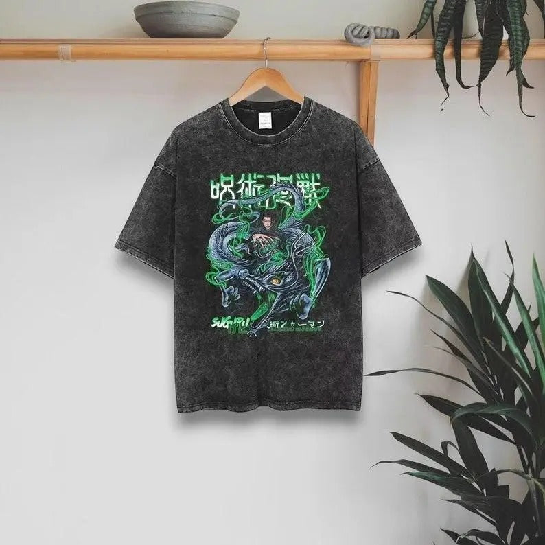 "Jujutsu Kaisen Geto Suguru" Oversized Anime T-shirt Anime Streetwear Dyenomite Mineral Wash Oversized Shirt Oversized...