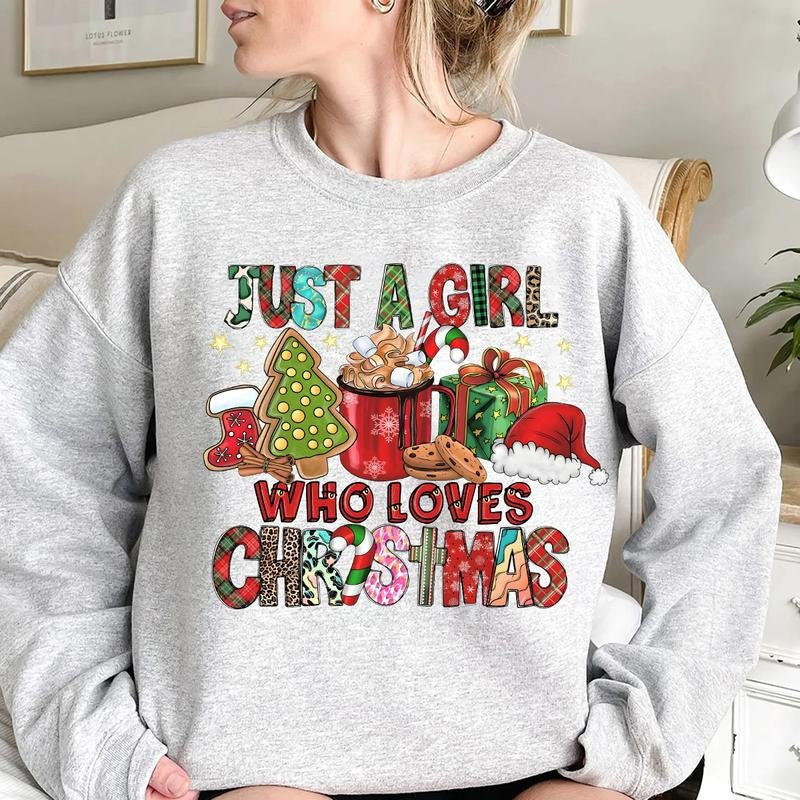 Just A Girl Who Loves Christmas Crewneck Sweatshirt, Hoodie, T-shirt | TeeBloomCo.com