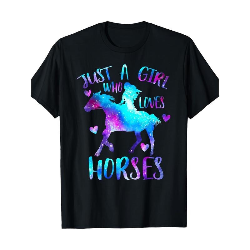 Just A Who Loves Horses Galaxy Space Western Horse Love T-Shirt220g 100% Cotton T-Shirt made in usa Hoodie, Sweatshirt