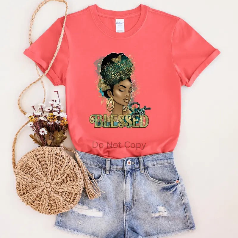 Just Blessed Teal DTF Transfer ONLY -This is NOT a T Shirt Hoodie, Sweatshirt | TeeBloomCo.com