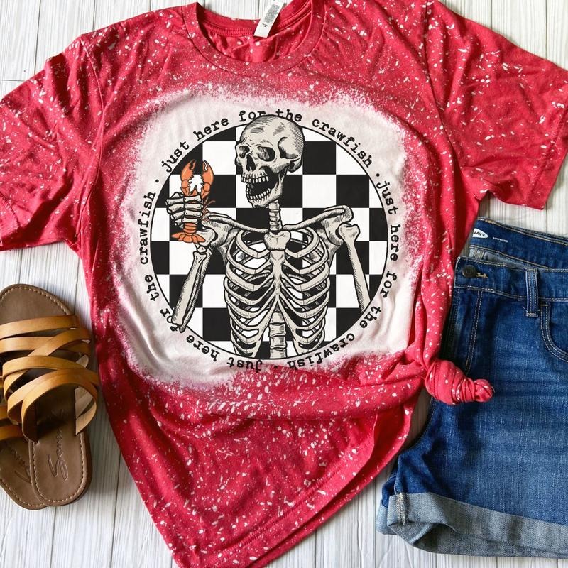 Just Here For The Crawfish Bleached Shirt - Red Hoodie, Sweatshirt | TeeBloomCo.com