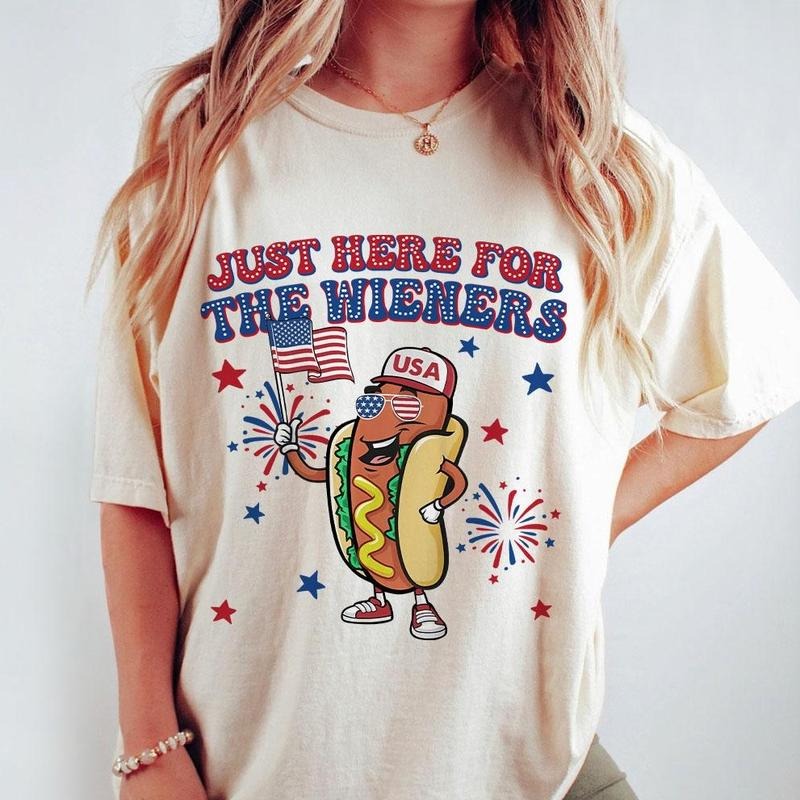 Just Here For The Wieners Shirt, 4th Of July Shirts, Gift For Independence Day, 4th of July Funny Hot Dog, Retro USA...