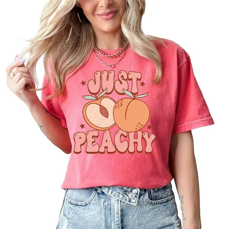 Just Peachy Shirt, Summer Shirts, Cute Womens Shirt Gift, Retro Summer Shirt, Summer Vibes Shirt, Unisex T-Shirt, Short...