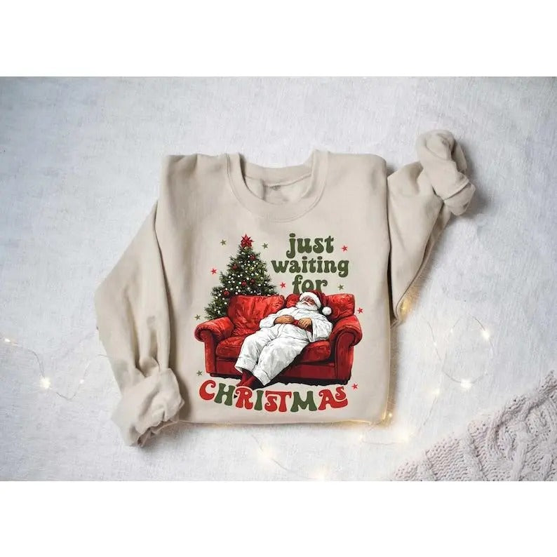 Just Waiting For Christmas Sweatshirt,Santa Claus Shirt,Funny Christmas Shirt,Merry Christmas,Christmas Gift,Christmas...