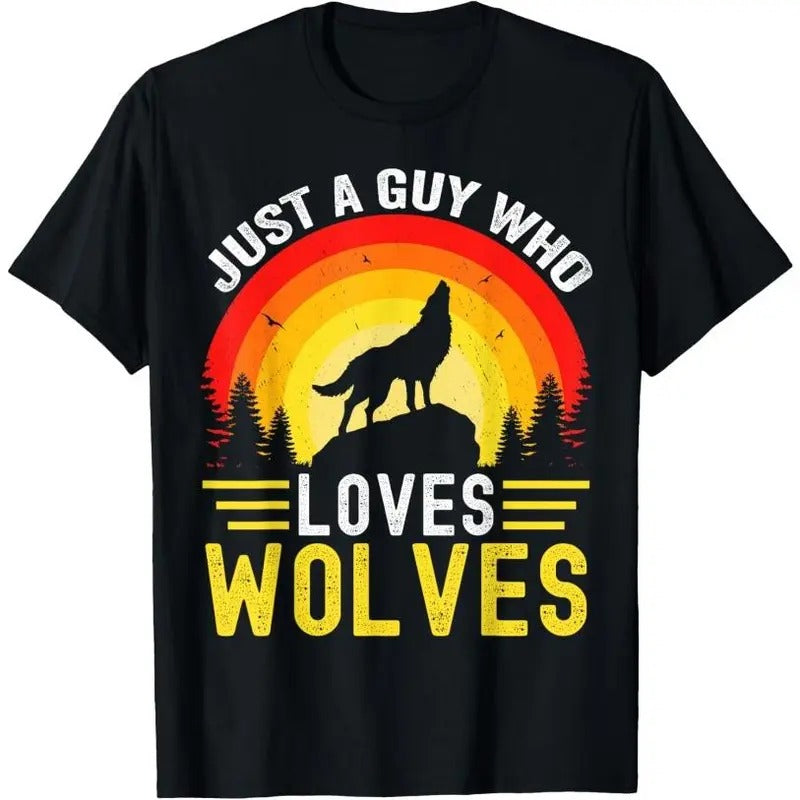 Just a Guy Who Loves wolves Great Retro Vintage Wolf T-Shirt Hoodie, Sweatshirt | TeeBloomCo.com