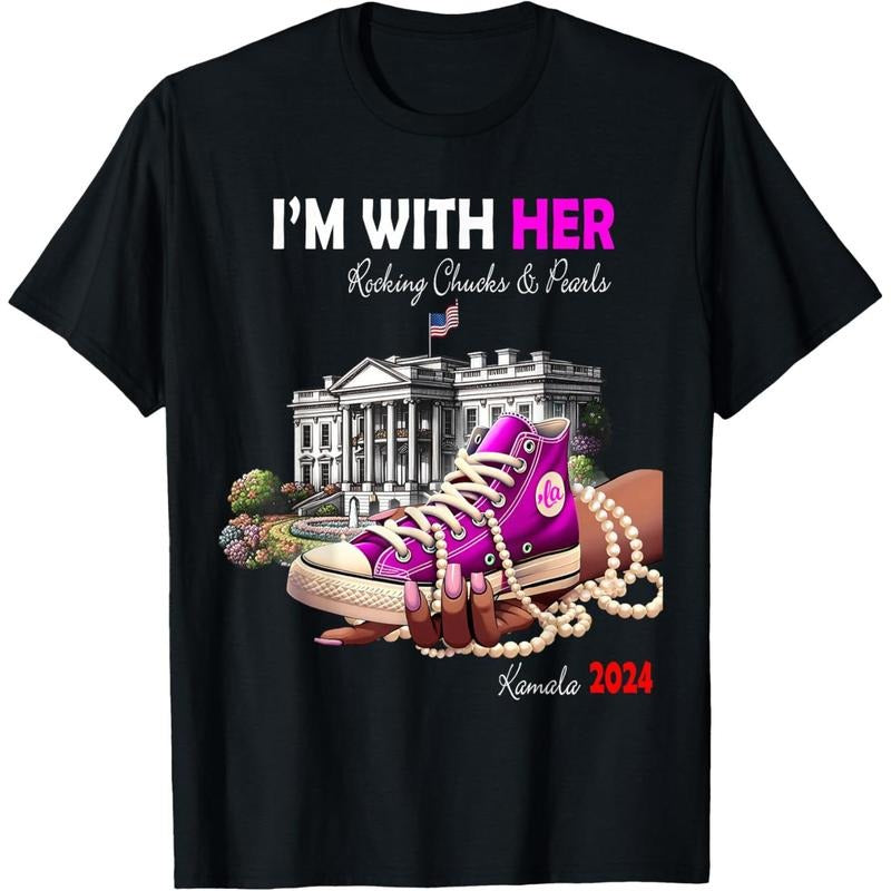 Kamala Harris 2024 I'm With Her Rocking Chucks & Pearls T-Shirt made in usa Hoodie, Sweatshirt | TeeBloomCo.com