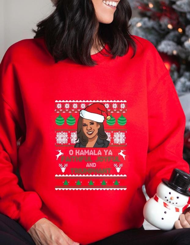 Kamala Harris Ugly Christmas Cat Ladies For Kamala Santa Sweatshirt, Funny Christmas Shirt, Kamala Harris Christmas...
