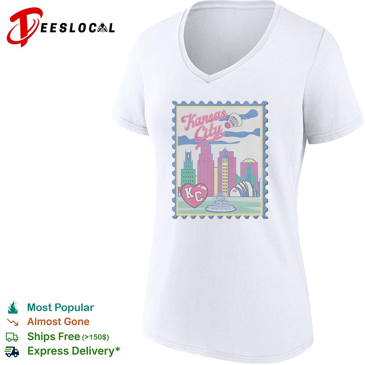 Kansas City Heart KC Badminton Shuttlecock Skyline City Landmarks Postage Stamp shirt