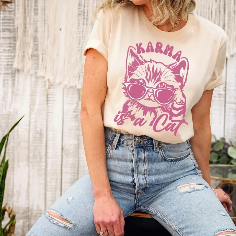 Karma Is A Cat T-shirt Cat Lover T-shirt Kitten T-shirt Cat Lover Gift Tee Cat Mom Shirt Concert Tee Positive Quote Tee...