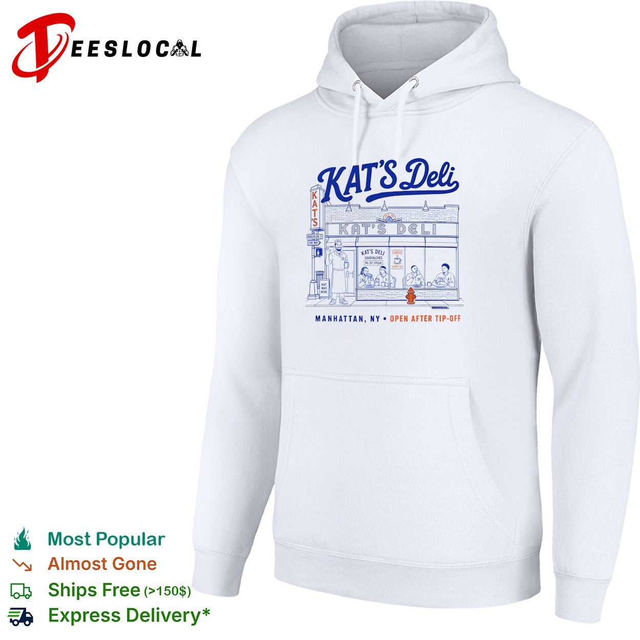 Kat’s Deli Manhattan NY open after tip-off street storefront illustration shirt