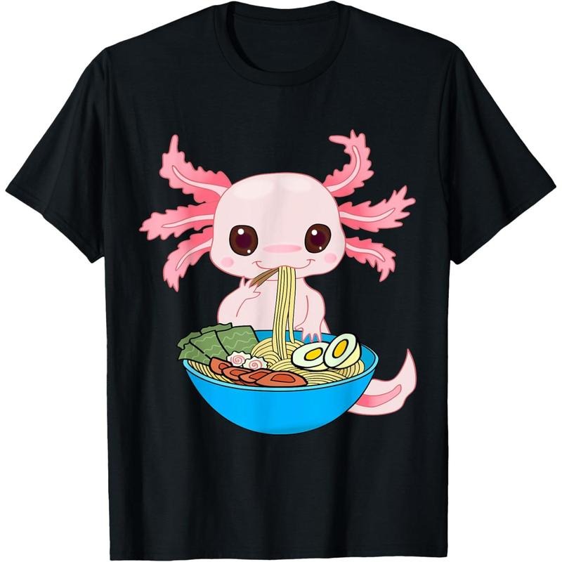 Kawaii Axolotl Eating Ramen Noodles Anime Kids Girls Teens T-Shirt made in usa Hoodie, Sweatshirt | TeeBloomCo.com
