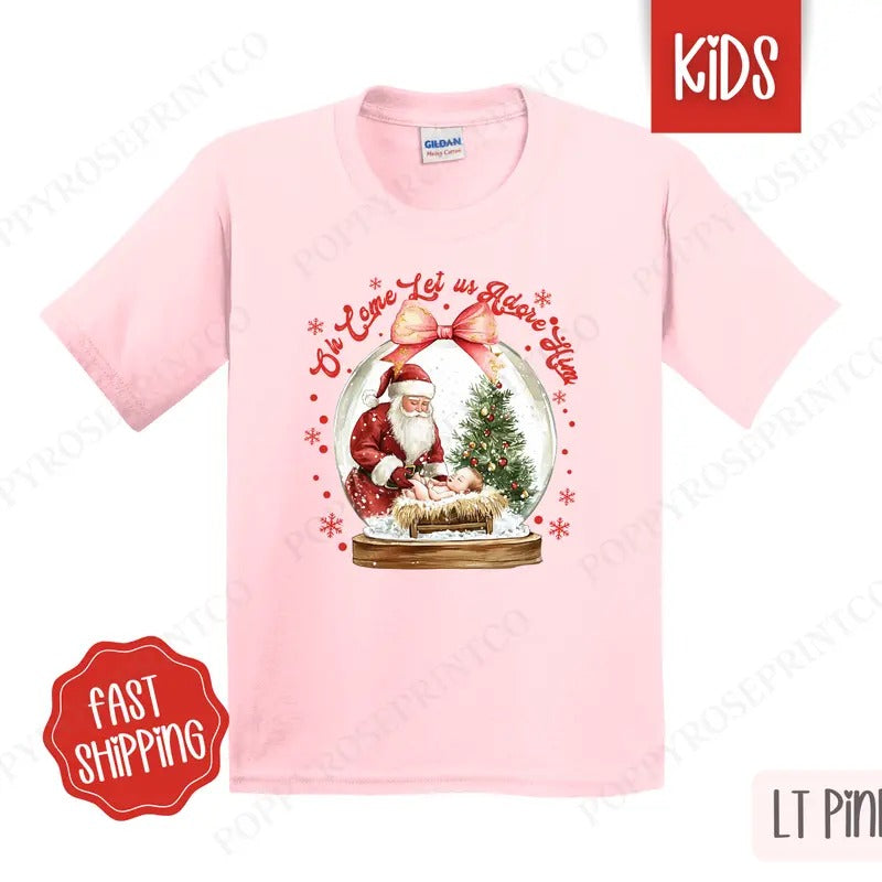 Kids Christmas Shirt - Oh Come Let Us Adore Him Children's Tshirt