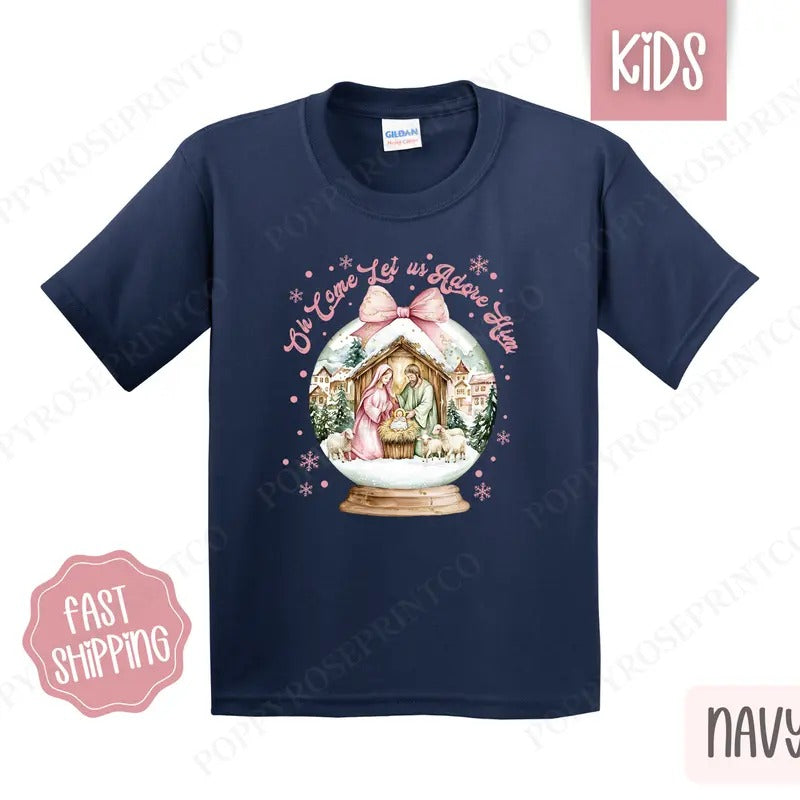 Kids Christmas Shirt - Oh Come Let Us Adore Him Children's Tshirt