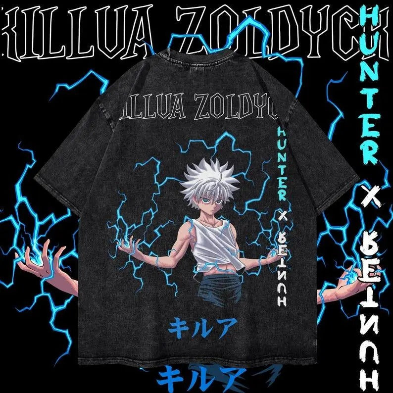 Killua Heavy Oversized Dyenomite Mineral Wash T-Shirt Unisex Hunter X Hunter Anime T-Shirt Streetwear & Gym Style Best...
