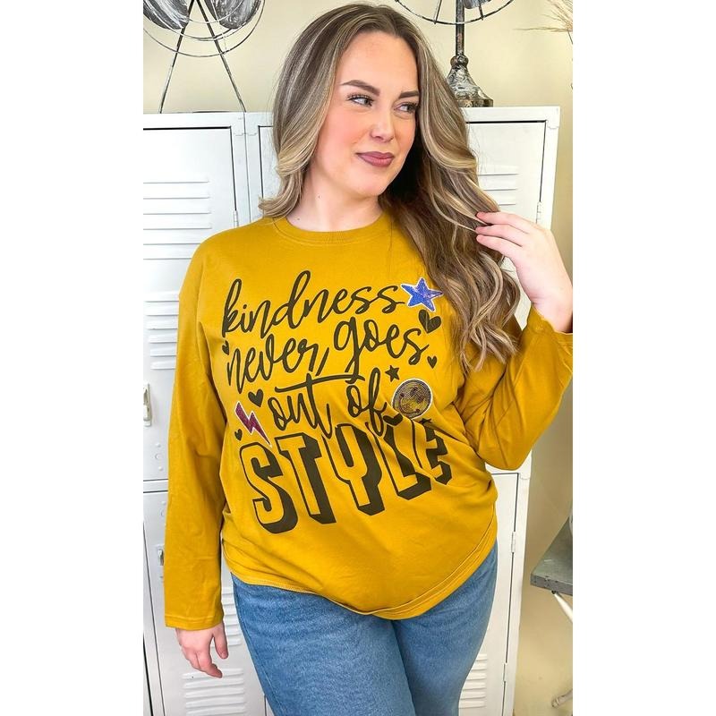 Kindness Never Goes Out of Style Sequin Graphic Long Sleeve T-Shirt Hoodie, Sweatshirt | TeeBloomCo.com