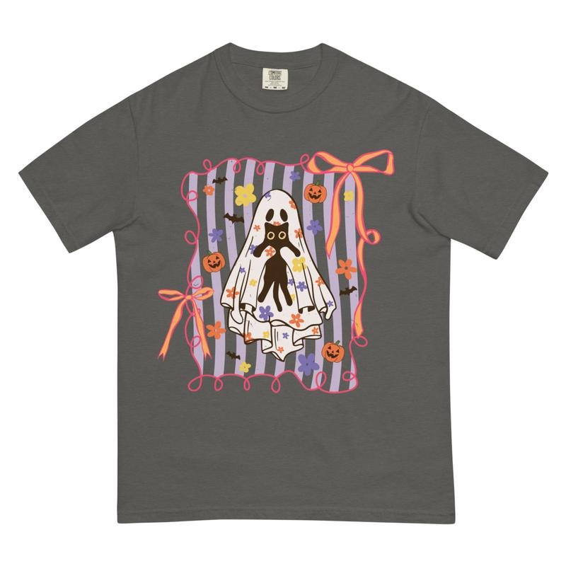 Kitty & Ghost Hugs Halloween Shirt ~ Unisex Apparel Relaxed Fit Printed In The USA Clothing Womenswear Casual Comfort...