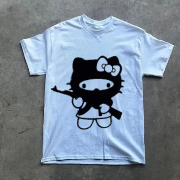 Kittys AK Gun T-Shirt, Vintage Graphic Tees Gothic Grunge Y2k Emo Scene Amity Affliction Style Clothes Men Women...