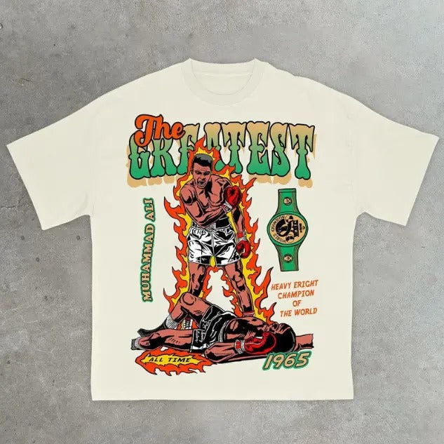 Knock Out Your Rivals Casual Street Sports T-Shirt, Vintage Muhammad Ali Graphic Tee, Boxing Shirt, Hip Hop, Y2k, Unisex...